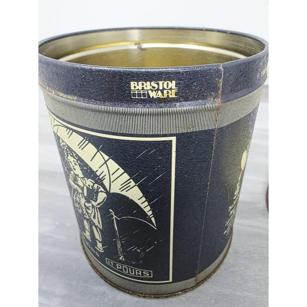 2 Vintage MORTON SALT When It Rains It Pours Metal Tin Canister Can Bristol Ware